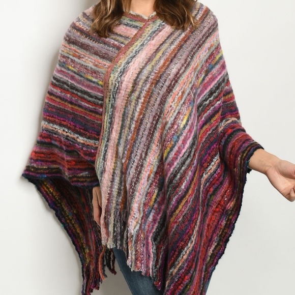 Multicolor Woven Bohemian Poncho Fringe Tassels - Picture 2 of 3